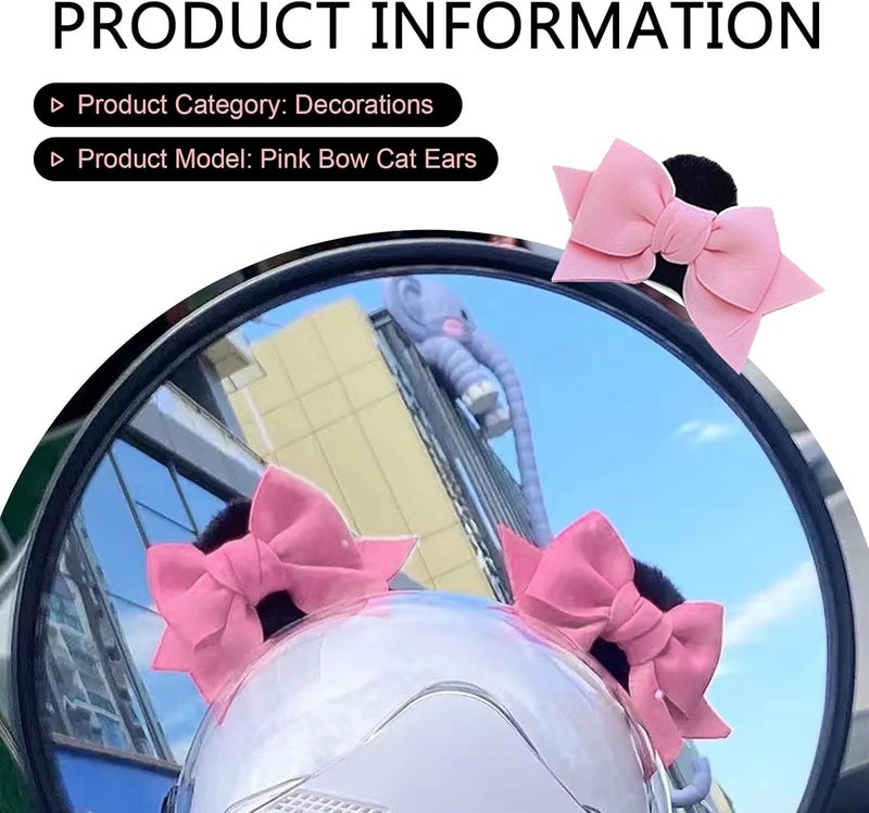 SLIMI 2 PCS Bow Helmet Decoration, Cute Plush Cat Ears Bow Helmet Decor, Self-Adhesive Motorcycle Helmet Accessories for Women (Pink) - Image 2